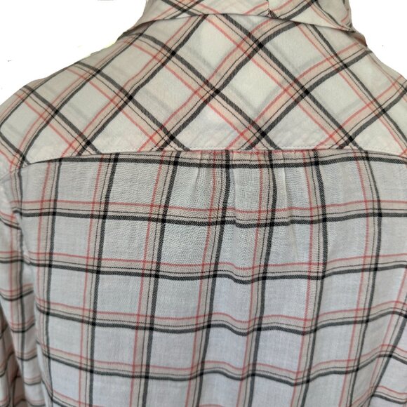 Joie Tie Front Blouse M | Brown Pink Cream Print Bib Collar Long Sleeve Boho Top - Picture 10 of 11